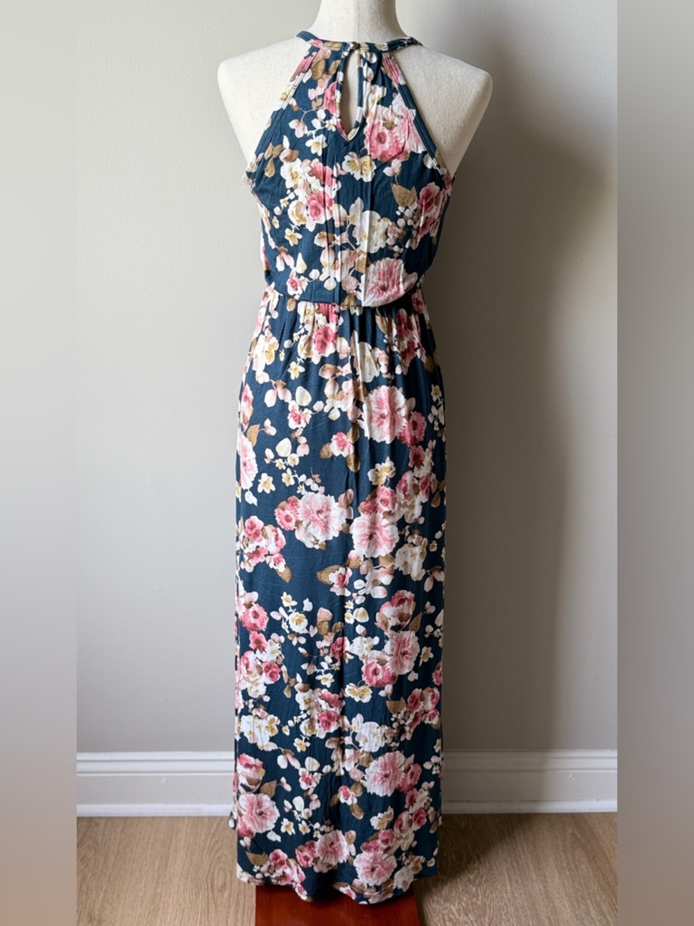 Papermoon Teal Maxi Dress with Pink & Cream Floral Print - Picture 4 of 5